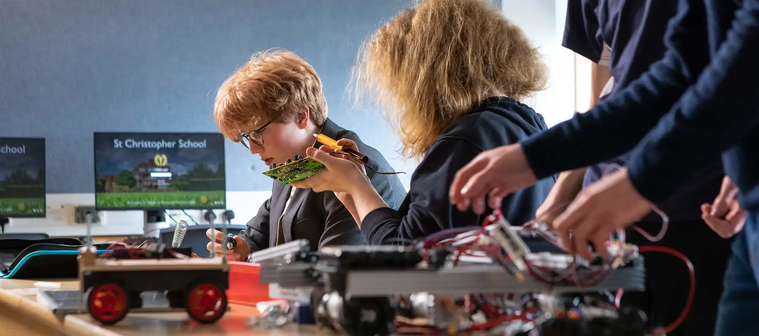 Pupils in robotics class at St Chris